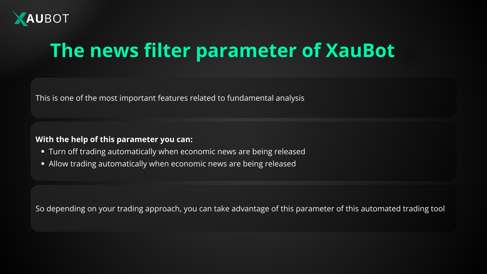 the news filter feature of XauBot will let you handle market volatility when economist news is released 