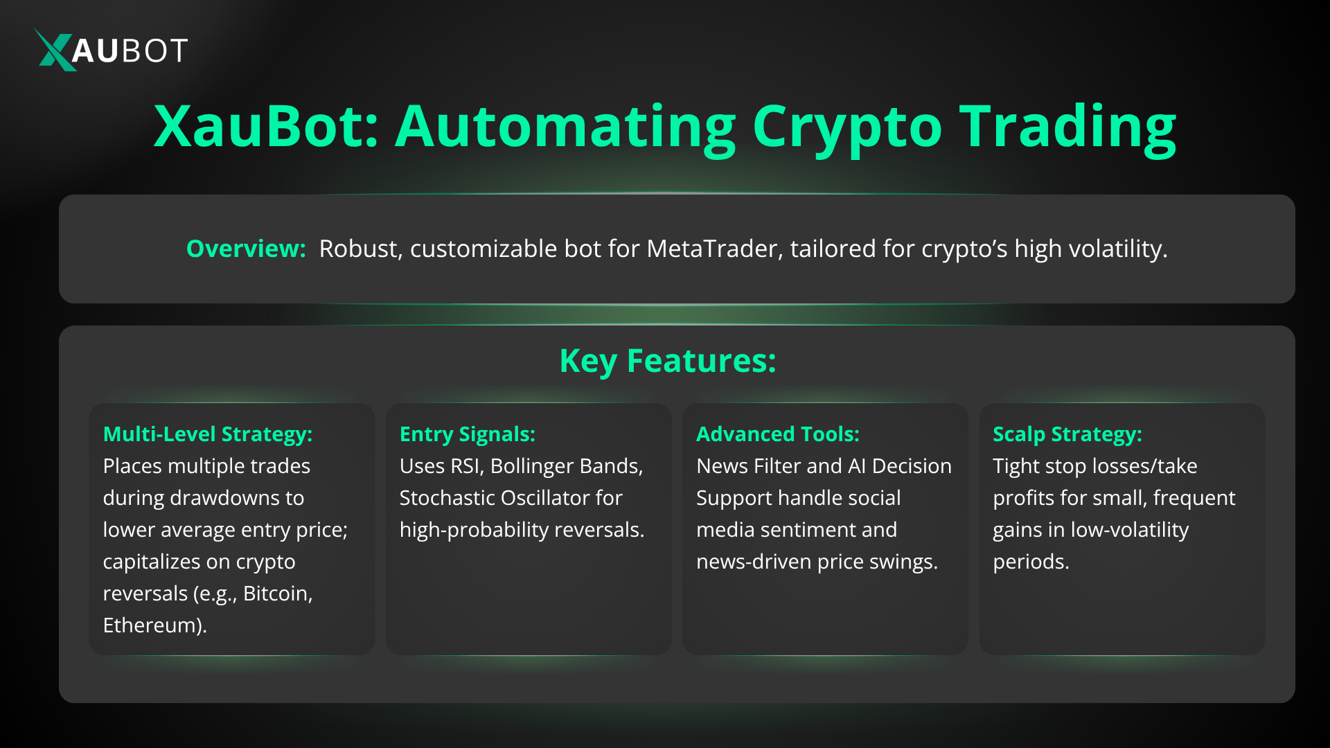 automate trading crypto on MetaTrader with the help of XauBot custom bot generation